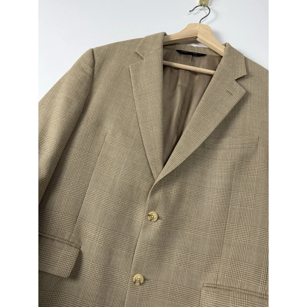 JoS A Bank Jacket Mens 42R Plaid Sport Coat Silk‎ Wool Blend Light Brown